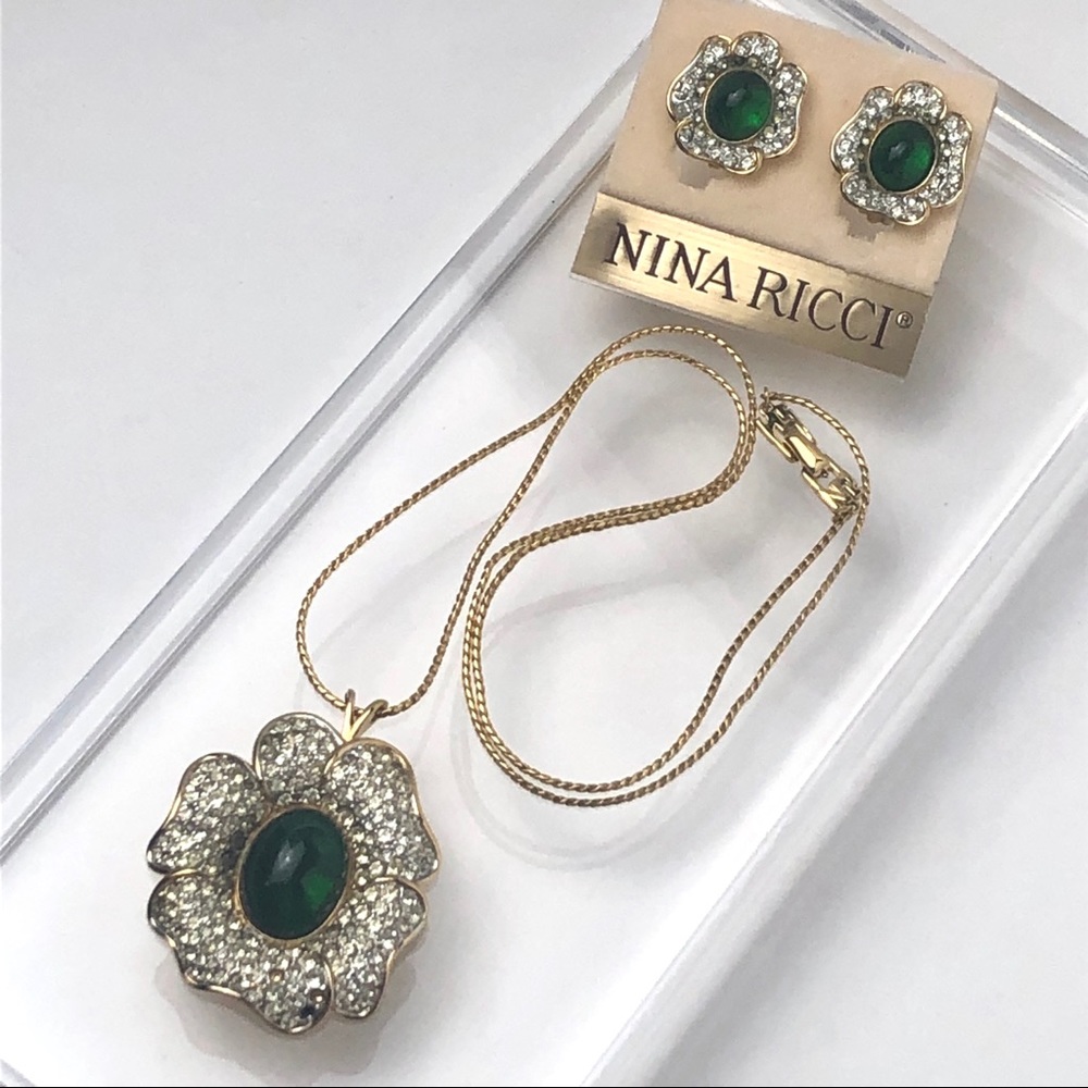 VTG 80s NINA RICCI PARIS FLOWER NECKLACE EARRINGS